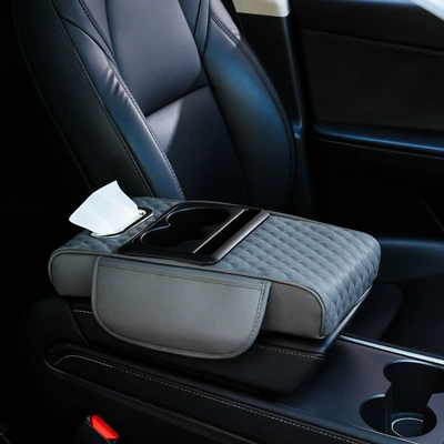 Armrest box pad Pad Car Central Armrest Tissue - new-four-in-one-small-rhombus-gray