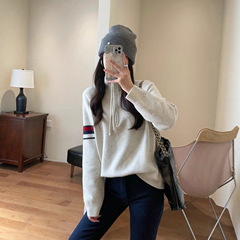 松弛感腊肠狗双面提花半拉链立领套头毛衣女2025秋冬新款603084