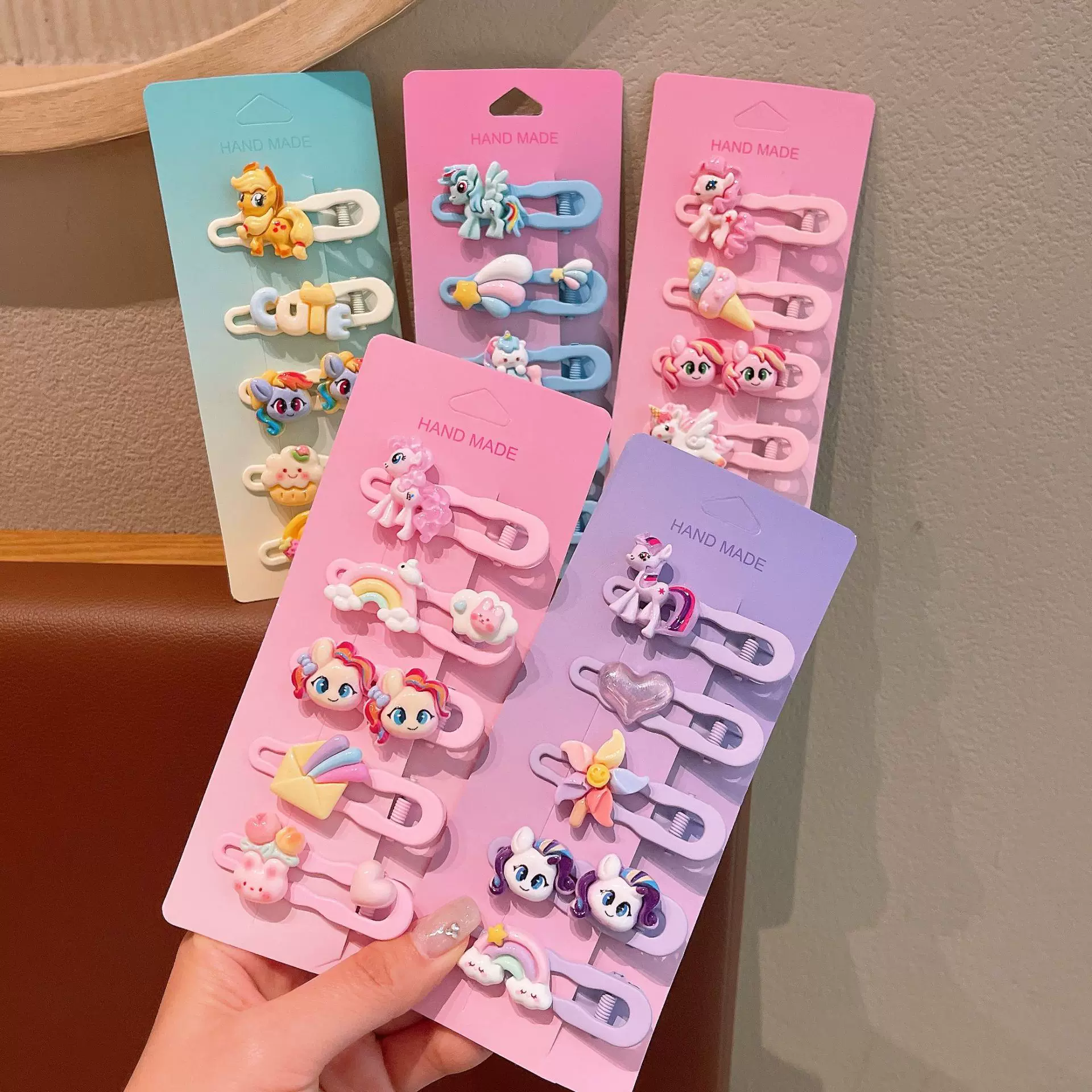 新款卡通发饰糖果色可爱发夹儿童彩虹小马侧边夹女孩发夹时尚头饰