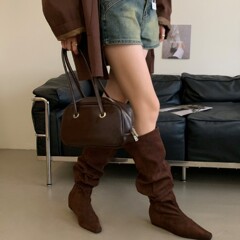堆堆靴褶皱款2025新款秋冬小方头内增高长筒靴瘦瘦靴过膝时尚女靴
