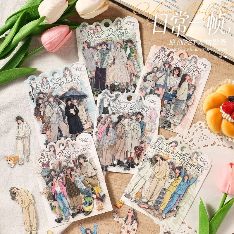 Yuezhen Daily Moment Series Sticker Pack - Artistic Retro Girl Outfit Journal Collage DIY Decoration Material Yuezhen Daily Moment Series Sticker Pack - Artistic Retro Girl Outfit Journal Collage DIY Decoration Material