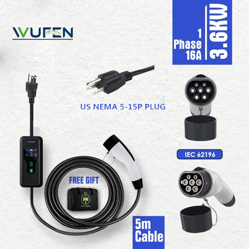 新能源汽车充电枪国美欧便携式电动汽车充电器16ANAME 5-15P插头