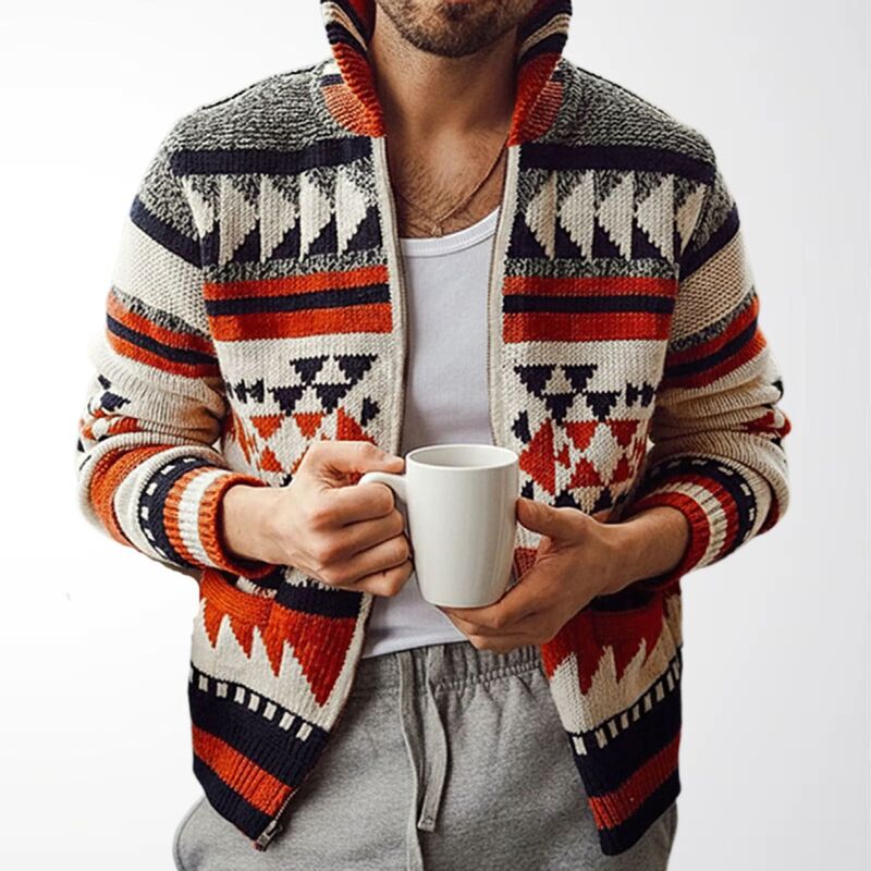 New Foreign Trade Men's Autumn and Winter Zip-Up Cardigan Jacket, European and American Style Long-Sleeve Jacquard Outdoor Sweater Sy0012