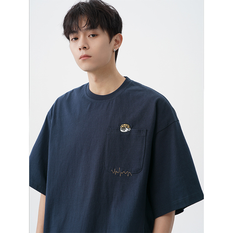 Japanese Retro Embroidered Design Pure Cotton Short-Sleeved T-Shirt for Men, New Spring and Summer Loose Casual Couple Trendy Brand T-Shirt Japanese Retro Embroidered Design Pure Cotton Short-Sleeved T-Shirt for Men, New Spring and Summer Loose Casual Couple Trendy Brand T-Shirt