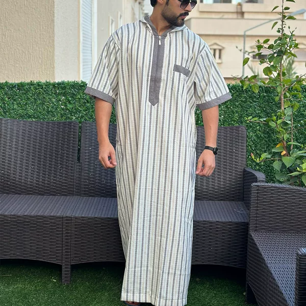Ethnic Style Men's Loose Striped Short-Sleeve Thin 3D Digital Print Comfortable Shirt