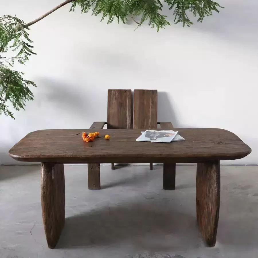 侘寂风老榆木茶桌复古民宿酒店客厅餐桌茶室干泡茶桌实木茶几茶台