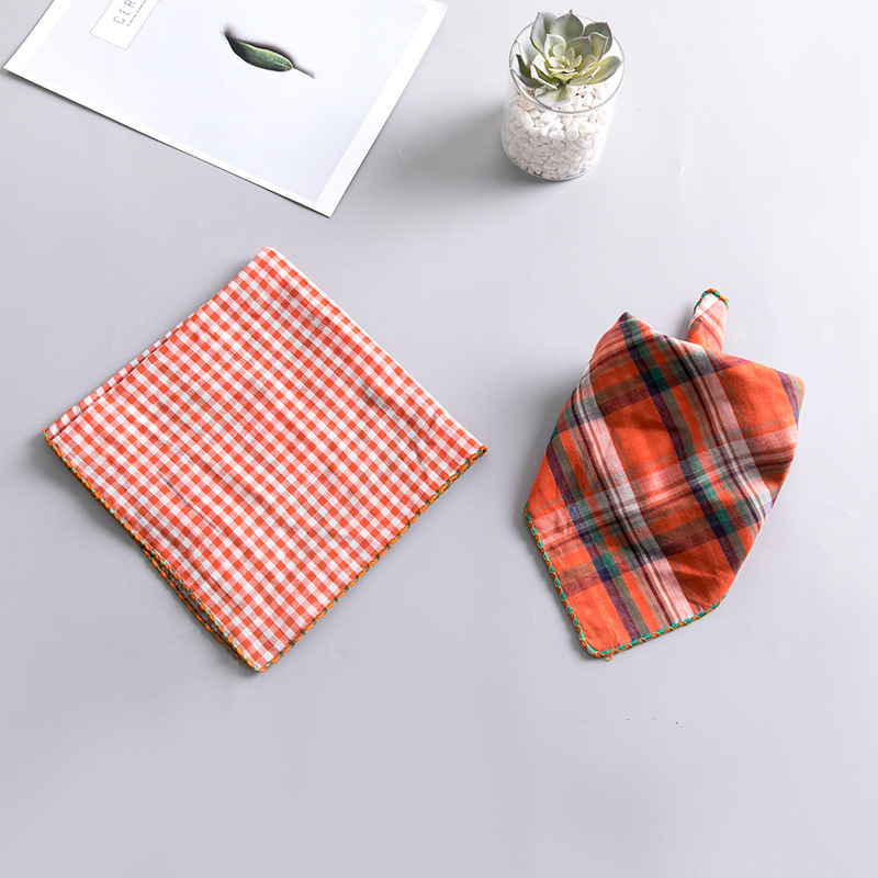 儿童纯棉围巾韩版潮四季宝宝男童女童双面四方巾季韩国_橘色大格