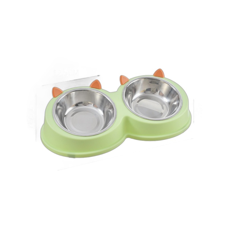 Nuevo tazón para mascotas de acero inoxidable con orejas de gato, tazón doble, anti-volcado, lavabo para perros, perros y gatos, agua potable universal para gatos, tazón para gatos