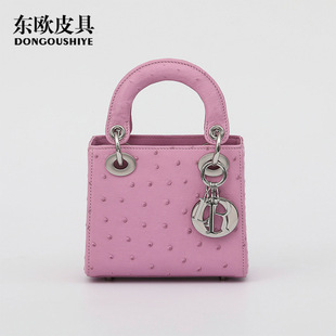2025 High-End Ostrich Leather Genuine Leather Women's Bag Accessible Luxury Fashion Trend Princess Diana Bag Women's Handbag Manufacturer Wholesale