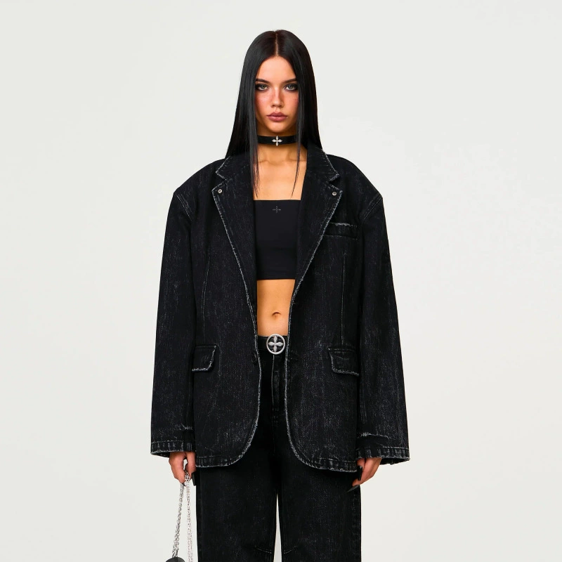 Travel classic black suit, shoulder pads, jacket