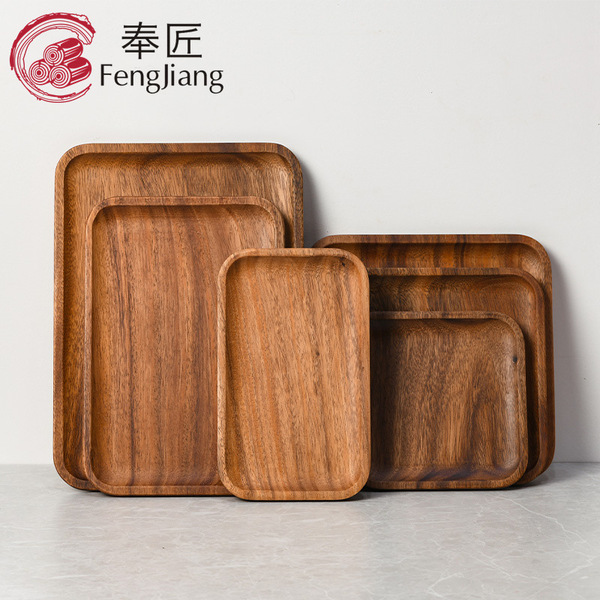 Walnut solid wooden cubic dining plate trumpet tray tea tray acacia…
