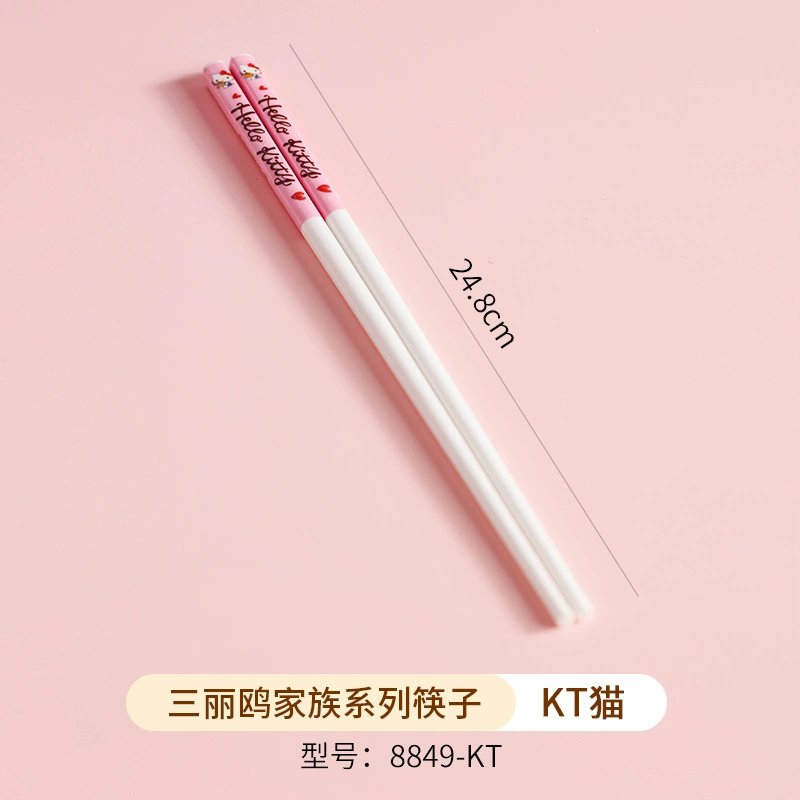三丽鸥 Hello kitty, ceramic cartoon tableware for feeding, spoon with glass, chopsticks, set