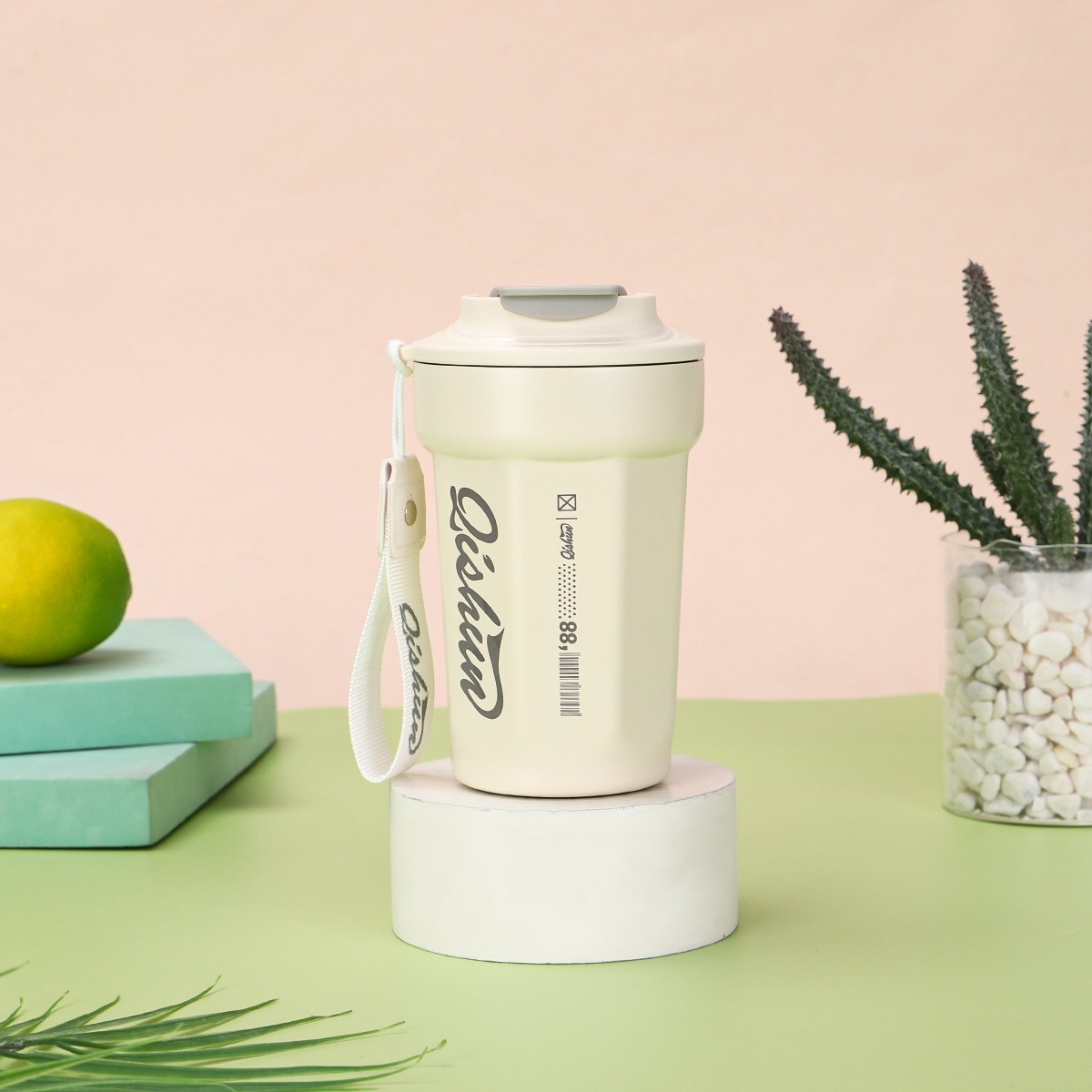 New Simple Gradient Octagonal Coffee Ceramic Inner Liner, Insulated With Handle, Portable Outdoor Cup_voghion.com