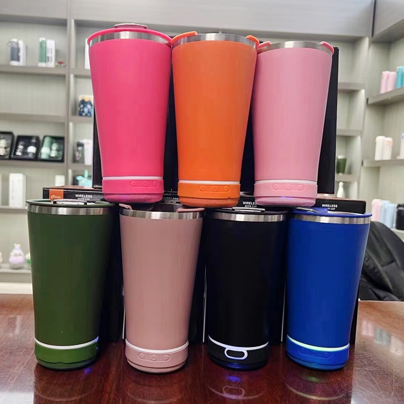 Transfronterizos para música Bluetooth inteligente 304 taza de acero inoxidable 20oz taza de música de automóvil taza corporal recta de negocios