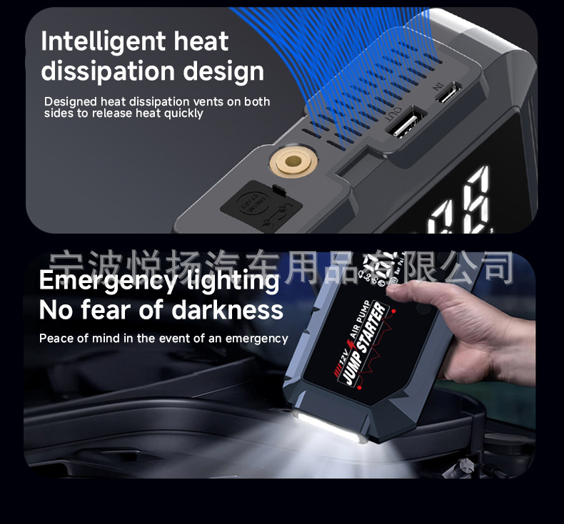 Cross-Border Car Air Pump, Electric Car Tire Inflator, Jump Starter, All-In-One Inflator, Battery