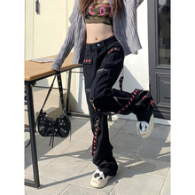 U 32266 Dark contrast strap casual pants ����ײɫƮ��������
