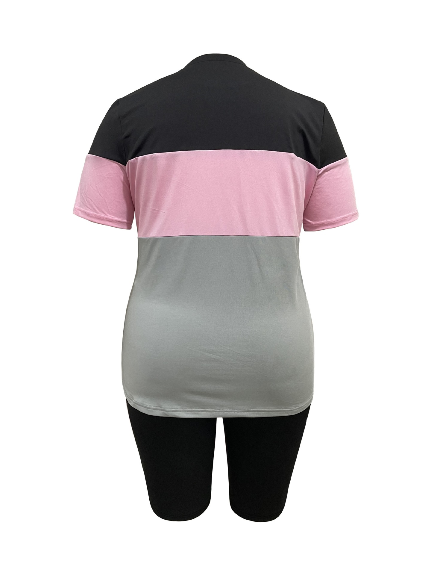 Women’s Colour Block Crew Neck Summer T-shirt And Shorts Set_voghion.com