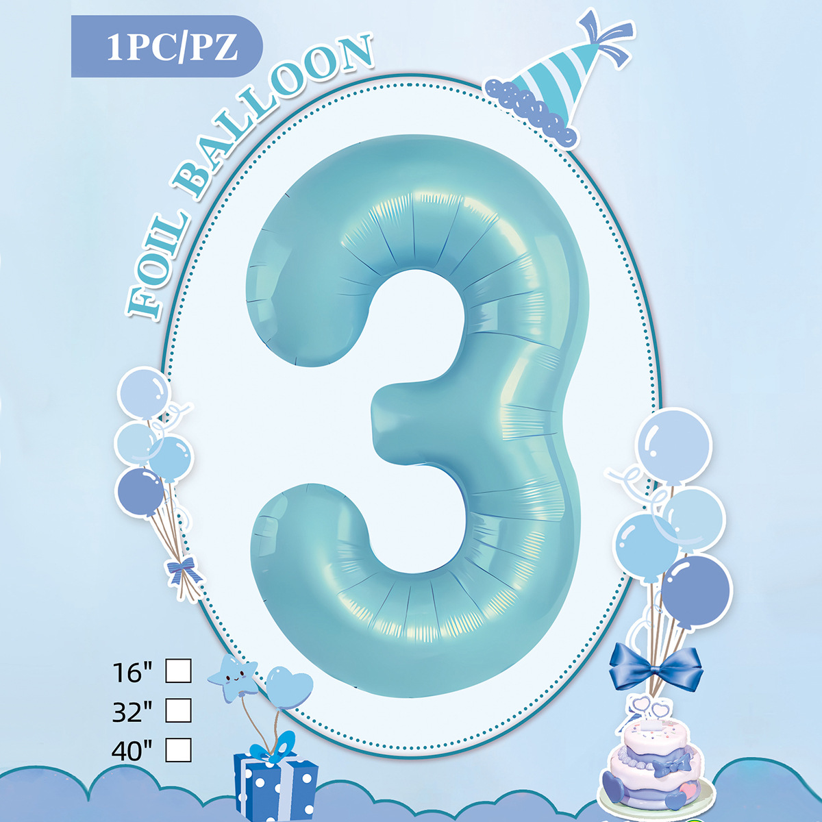Embalaje de tarjeta de papel independiente digital de cumpleaños impreso en blanco de 32 pulgadas, decoración de fiesta de la versión estadounidense, película de aluminio, decoración de globos de papel de aluminio