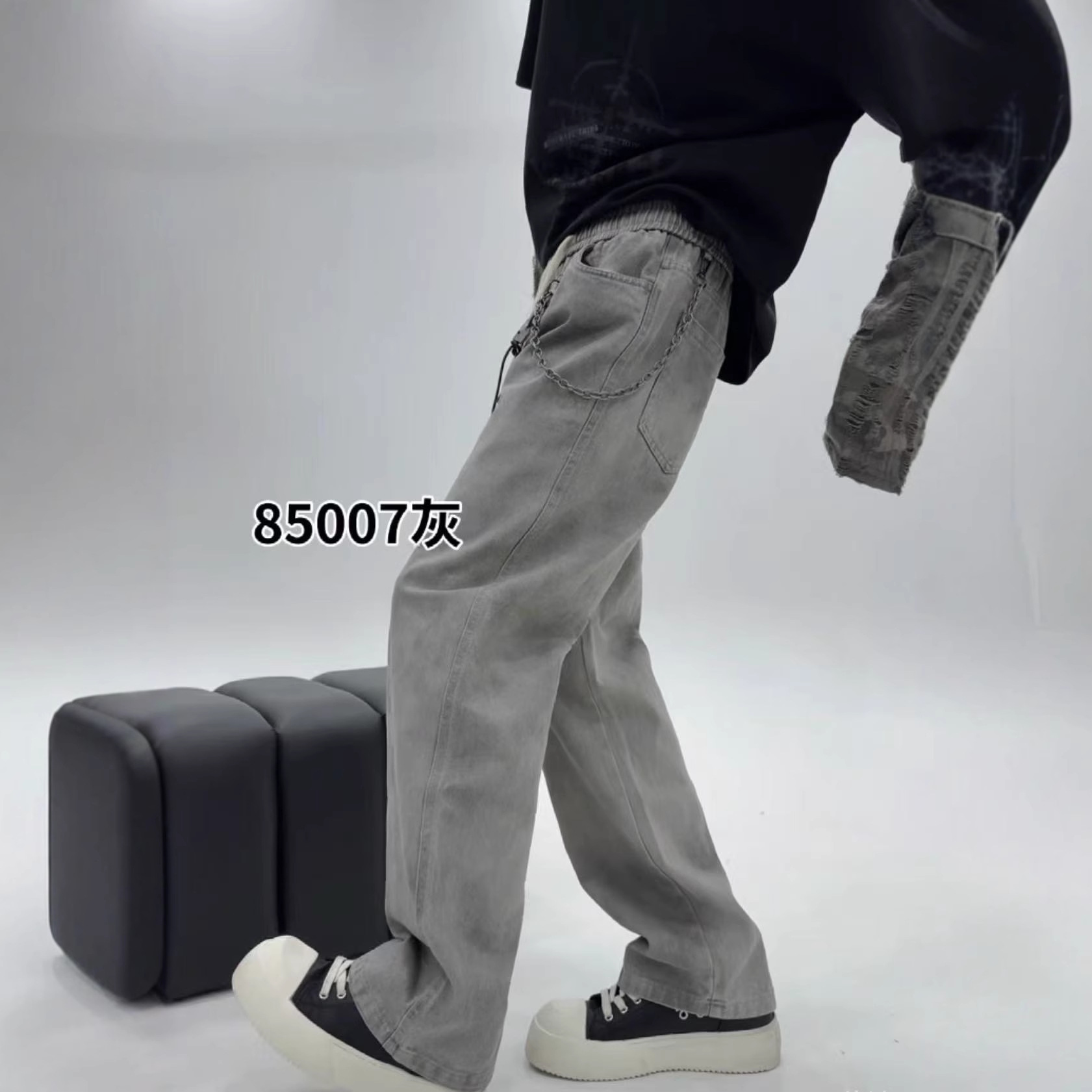 美式高街复古做旧宽松新款牛仔裤男士潮流百搭修身直筒休闲长裤子