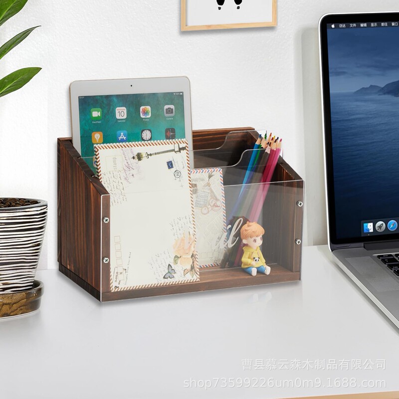 Wooden Compartment Storage Box Mail Organizer Desk File Holder Wall Mounted Mail Sorter Envelope Storage