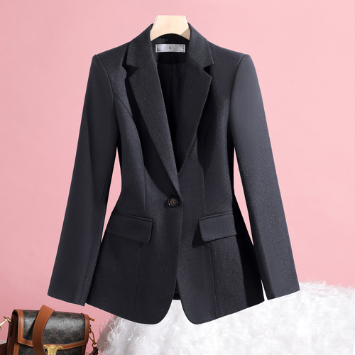 Women's Spring and Autumn New Gray Suit Jacket, Slim-Fitting Blazer with High-End Style, Trendy Little Black Dress Inspired Top