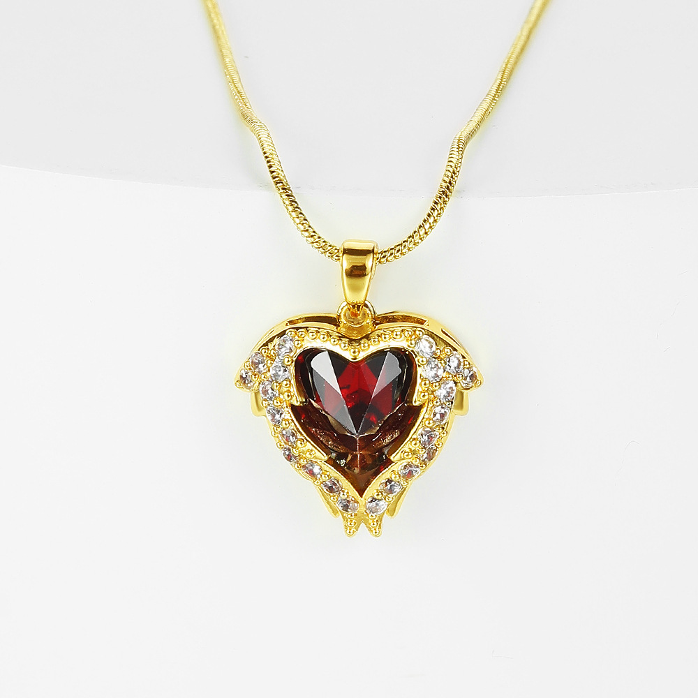 Close-up of the red heart pendant necklace