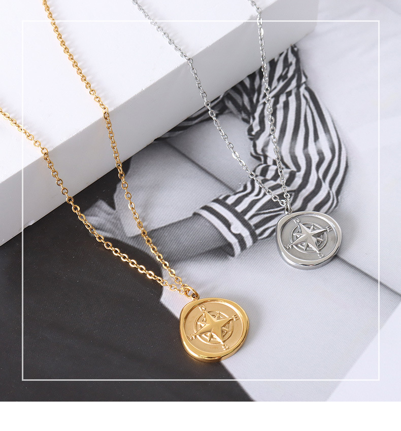 4g Weight Necklace Classification Wedding, Travel Occasion Creative Round Compass Titanium Steel Chain Irregular Geometric Necklace Clavicle Chain