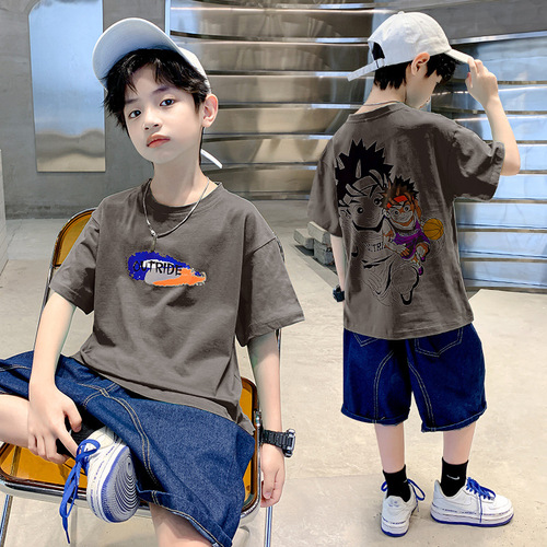Boys' Short Sleeve T-shirt Summer  New Children's Fashion Cartoon T-shirt for Big Kids Half Sleeve Top Trendy Brand
