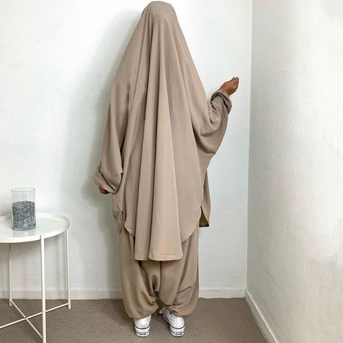 Middle Eastern Dubai Abaya Large Swing Solid Color Loose Set Comfort Sporty Women's Head Cover with Pants P103