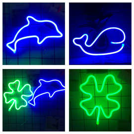 跨境LED海豚四叶草鲸鱼霓虹灯创意挂式造型彩灯房间节日装饰灯ins