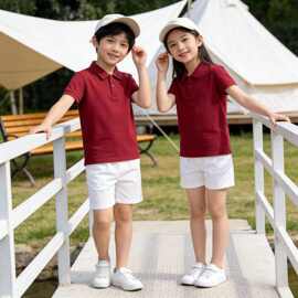 儿童POLO衫印LOGO夏装运动服上衣学院风中小学生班服翻领短袖套装