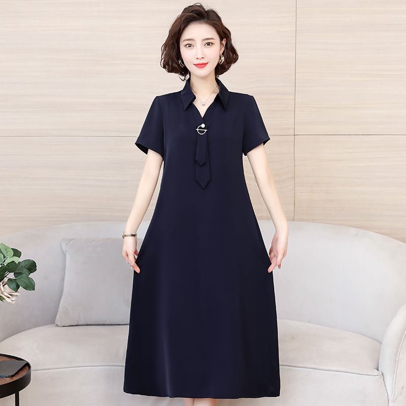 Mother's clothing summer cotton silk dress middle-aged and elderly women's clothing new mid-length over-the-knee cotton silk long skirt 40