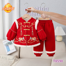 秋冬新款童装女童礼服套装        宝宝加绒保暖生日拜年服两件套
