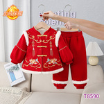 秋冬新款童装女童礼服套装        宝宝加绒保暖生日拜年服两件套