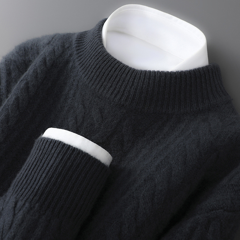 Autumn and Winter New 100% Pure Wool Sweater Men's Thickeneded Pullover Half Turtleneck Knitted Sweater Loose Twisted Cashmere Sweater