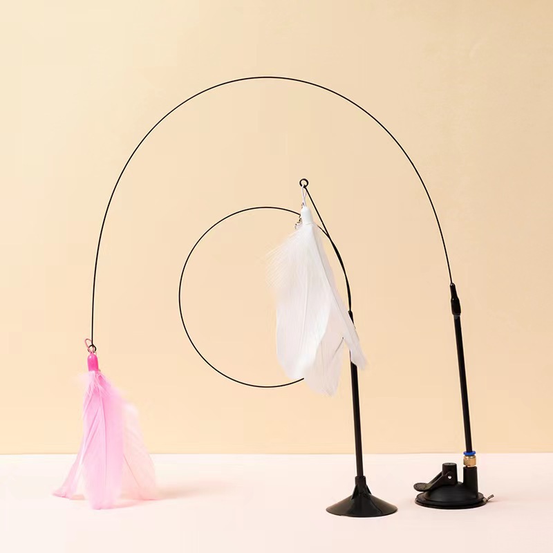 Cat Toy Powerful Sucker Cat Tease Stick Long Rod Self-relief Bite-resistant Cat Toy Replaceable Head Pet Supplies