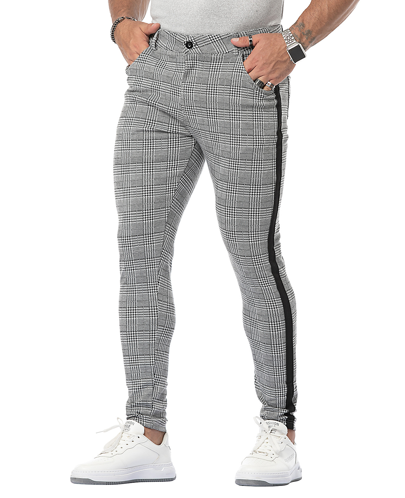 Heren casual broek Street Fashion Brand Casual Heren Small Foot Geruite Broek_voghion.com