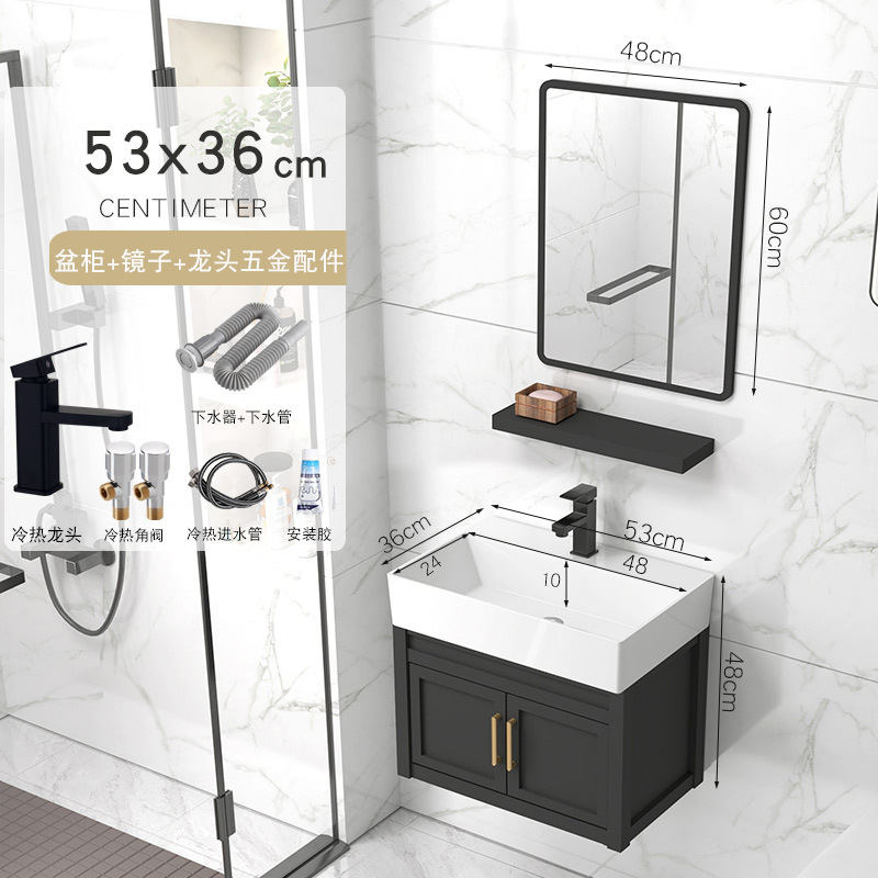 53x36cm gabinete de lavabo + accesorios de grifo + espejo cuadrado