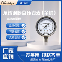 不锈钢膜盒压力表YEB60微压哑光 燃气锅炉千帕压力表膜片压力表