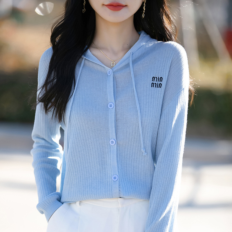Extremely Fine Worsted Skin-Friendly Hooded Knitted Cardigan Women's Thin Air Conditioner Sunscreen Shirt Early Spring New Hooded Embroidered Jacket