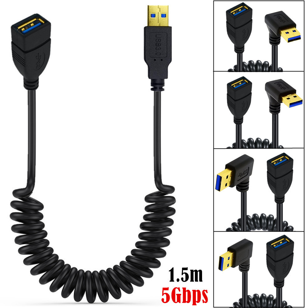镀金usb3.0公母延长线5V2A移动硬盘电脑高速5G充电数据弹簧伸缩线