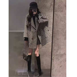 小香风秋冬季毛呢外套女2025新款高级感超好看千鸟格呢子宽松大衣