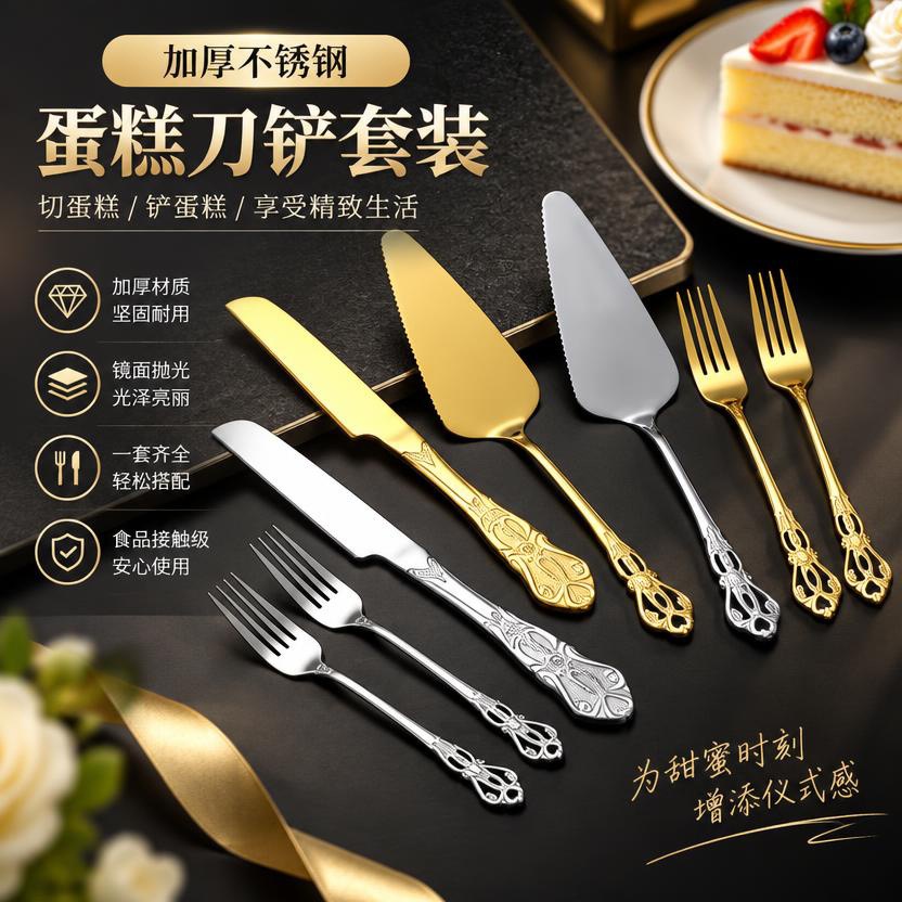 Amazon Embossed Royal Court Stainless Steel Cake Knife Wedding Birthday Party Dessert Serving Cutlery Set