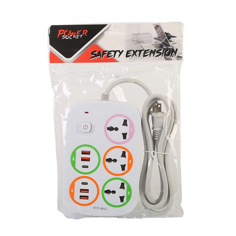 4USB + 2Type-C Black and White Shell Estándar británico Estándar europeo Estándar americano Embalaje neutro interruptor de control general Decoración de círculo de color