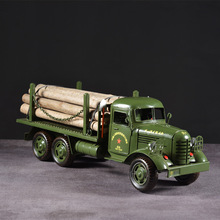 复古仿真铁艺解放卡车模型老式铁皮伐木车工艺品橱窗办公室收藏品