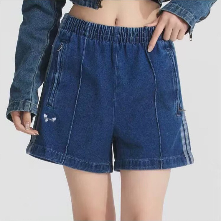 Summer new trendy brand fashion loose versatile casual women's breathable sports three-stripe branded denim shorts cotton Summer new trendy brand fashion loose versatile casual women's breathable sports three-stripe branded denim shorts cotton