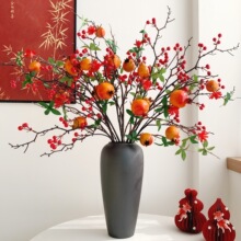 石榴花仿真花假花摆设冬青红果发财果柿子新年装饰年宵干花束摆件