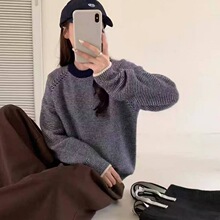 【七月秋】25冬濮院韩国小众毛衣韩版加厚百搭撞色毛衣长袖上衣潮