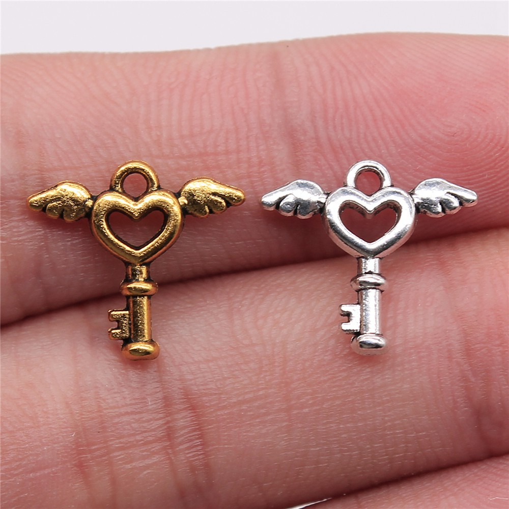 1g Weight Pendant Jewelry Making Type DIY Jewelry Accessories Classification 1 Piece Quantity Alloy Material Heart Shape, Wings, Key Pattern Plating Design Retro Style 1 Piece Alloy Heart Shape Wings Key Pendant 无