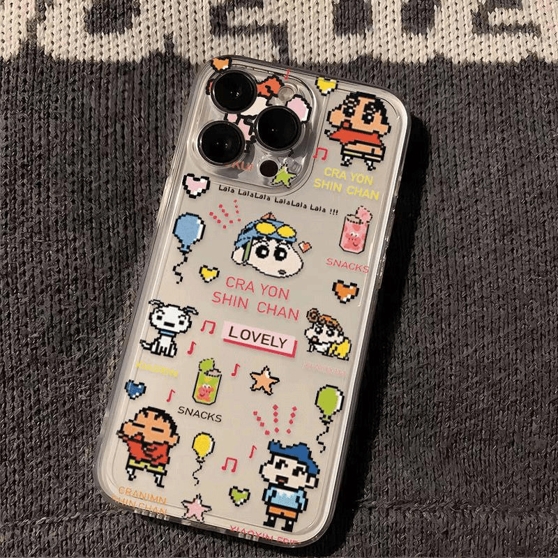Pixel Crayon Shin-Chan Suitable for Apple 11Promax Mobile Phone Case Iphone15 New 14 Transparent 13 Soft Shell 12